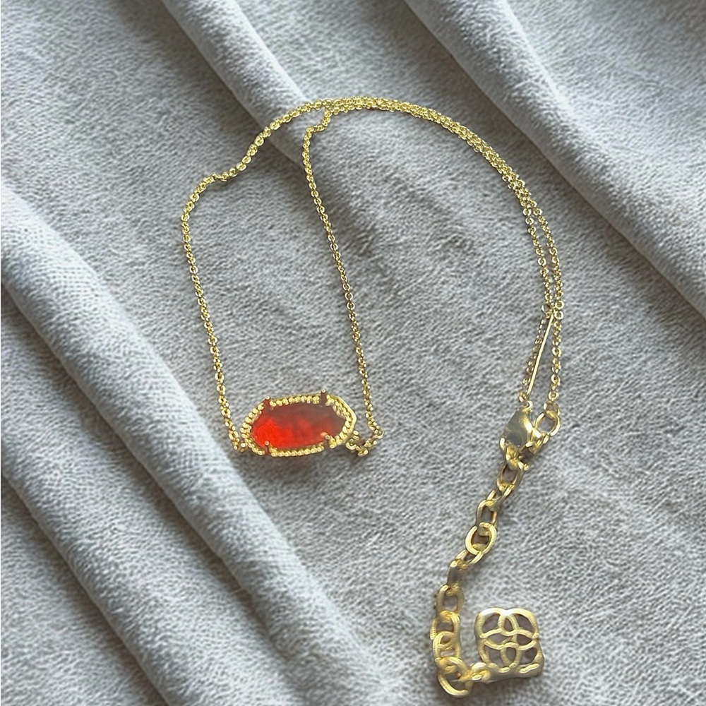 Kendra Scott Red Oval Pendant Necklace, Gold Tone, Designer